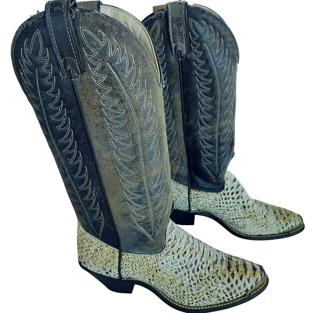 4840)Sheplers Leather Vamp Phyton Women Pointed Toe Silver Tips Cowgirl Boots 8M - Picture 3 of 13